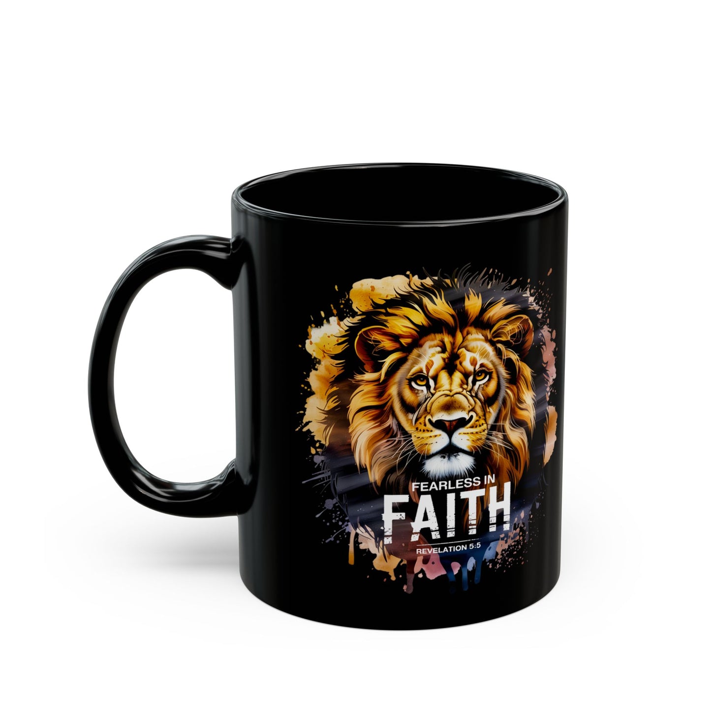 Fearless in Faith Lion Black Ceramic Mug - 11oz & 15oz - Inspirational Ceramic Coffee Cup