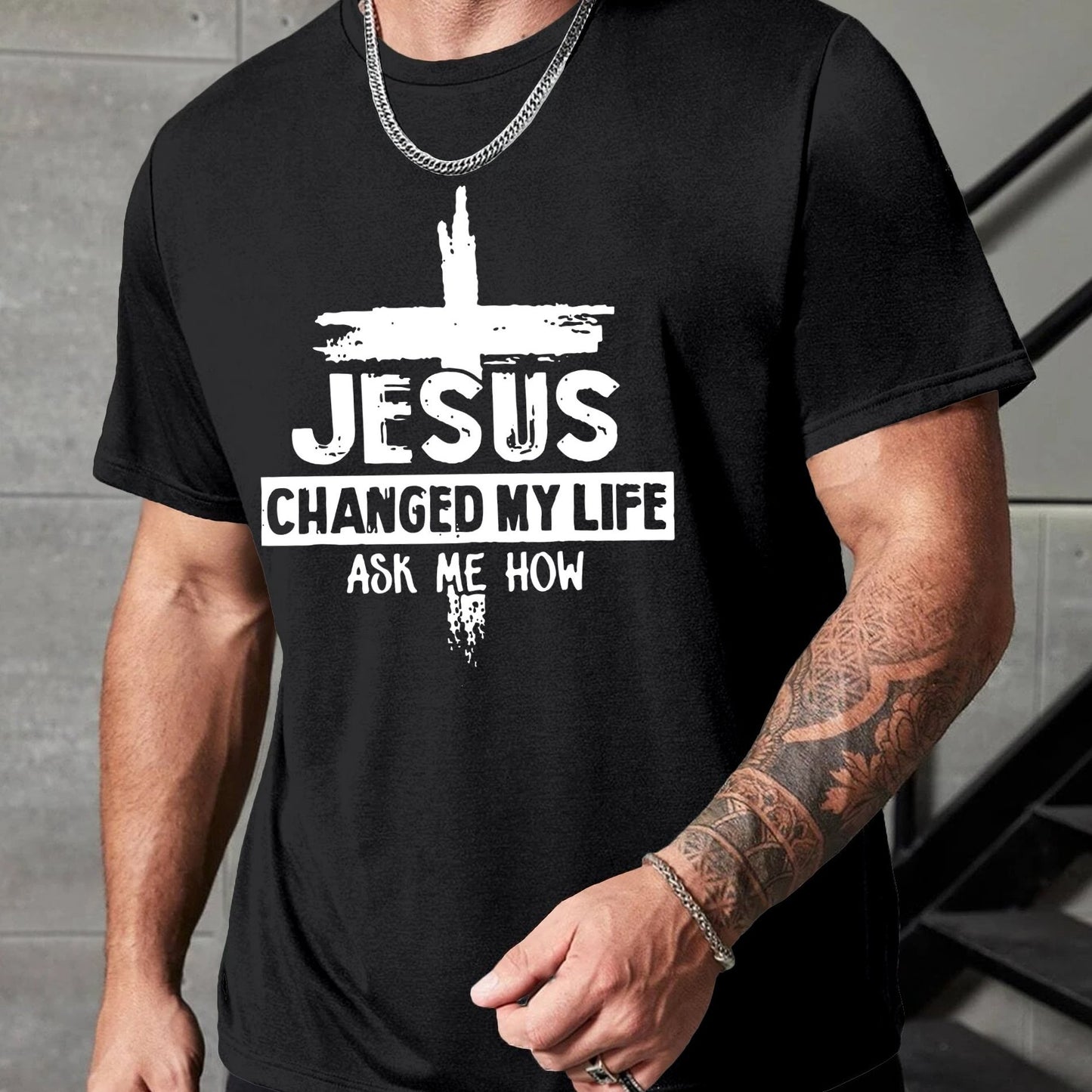 Jesus Changed My Life Ask Me How Plus Size Men's Christian T-shirt claimedbygoddesigns