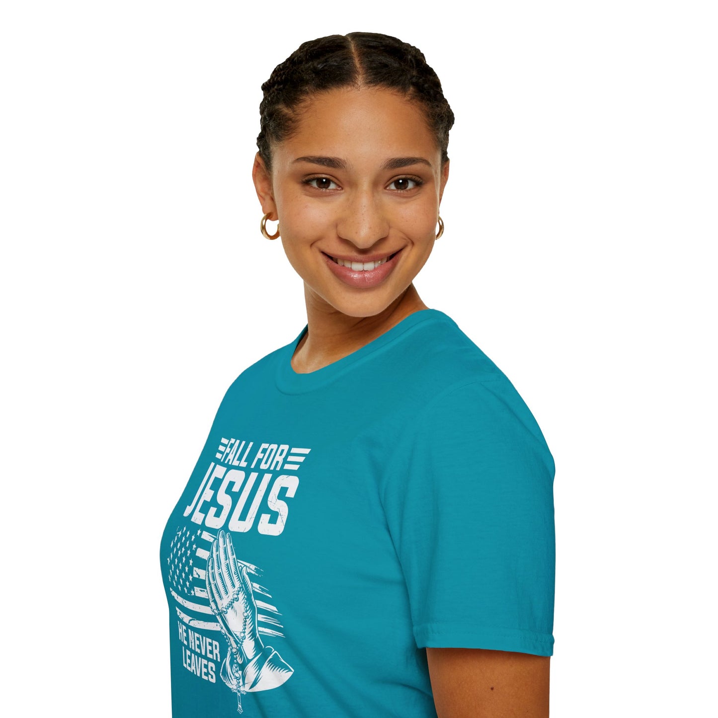 Fall For Jesus He Never Leaves American Patriotic Christian Unisex T-shirt