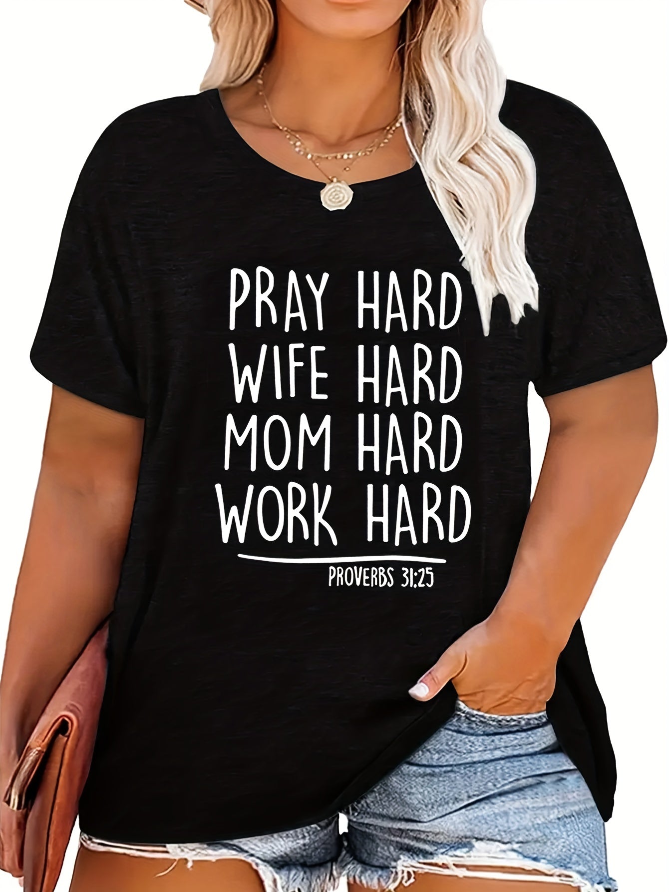 Proverbs 31:25Pray Wife Mom Work Hard Plus SizeWomen's Christian T-Shirt claimedbygoddesigns