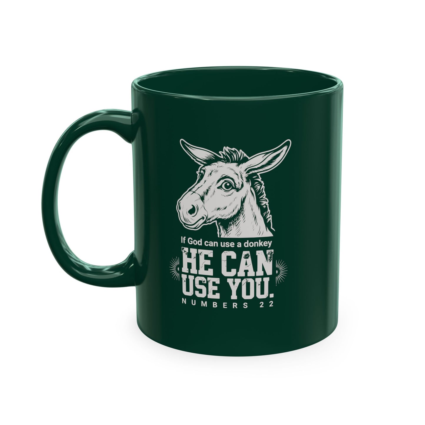 Donkey Wisdom Christian Multicolor Ceramic Mug — "If God Can Use A Donkey, He Can Use You" Faith & Farmhouse Coffee Cup