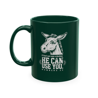 Donkey Wisdom Christian Multicolor Ceramic Mug — "If God Can Use A Donkey, He Can Use You" Faith & Farmhouse Coffee Cup