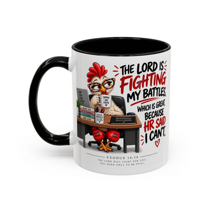 Inspirational Accent Coffee Mug — “The Lord Is Fighting My Battles” Faith Quote (11/15oz)