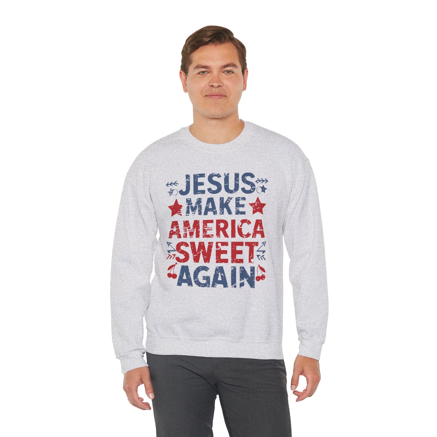 Jesus Make America Sweet Again Patriotic  Unisex Heavy Blend™ Crewneck Christian Sweatshirt