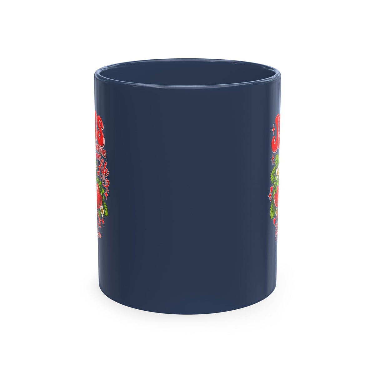 Ceramic Mug — "Jesus Sweetens My Life" Strawberry Faith Coffee Cup