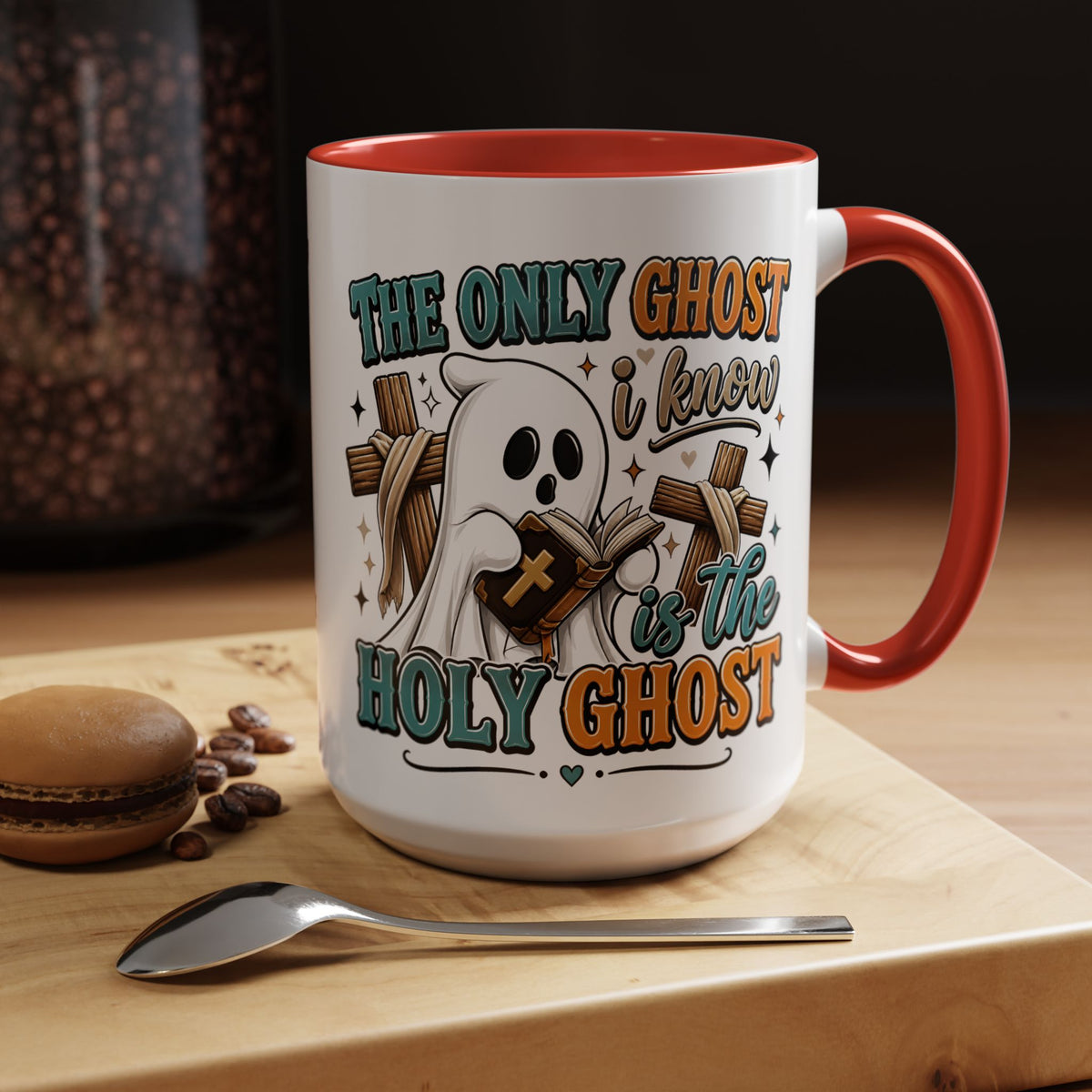 Accent Mug — "The Only Ghost I Know Is the Holy Ghost" Christian Halloween Coffee Cup