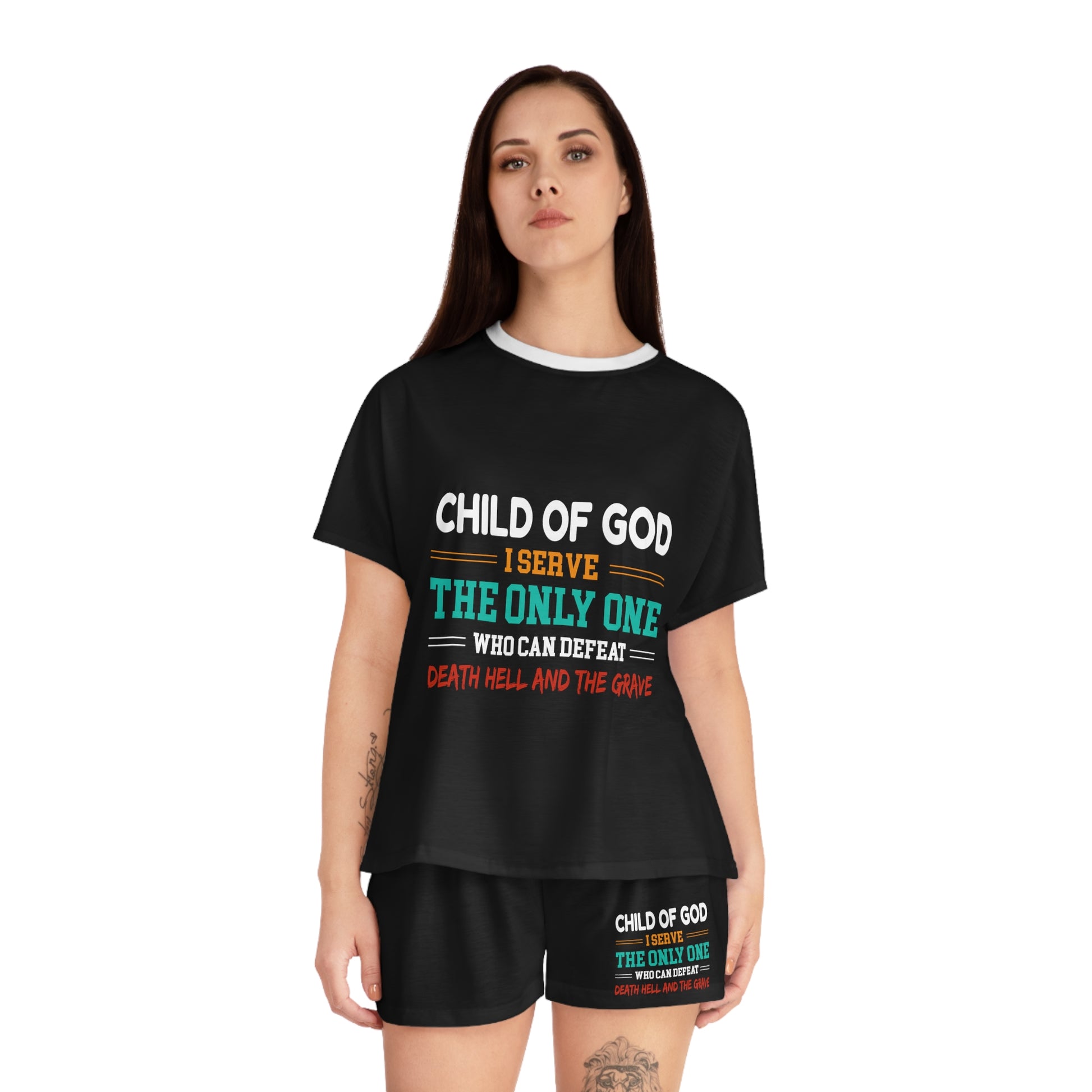 Child Of God I Serve The Only One Who Can Defeat Death Hell And The Grave Women's Christian Short Pajama Set Printify