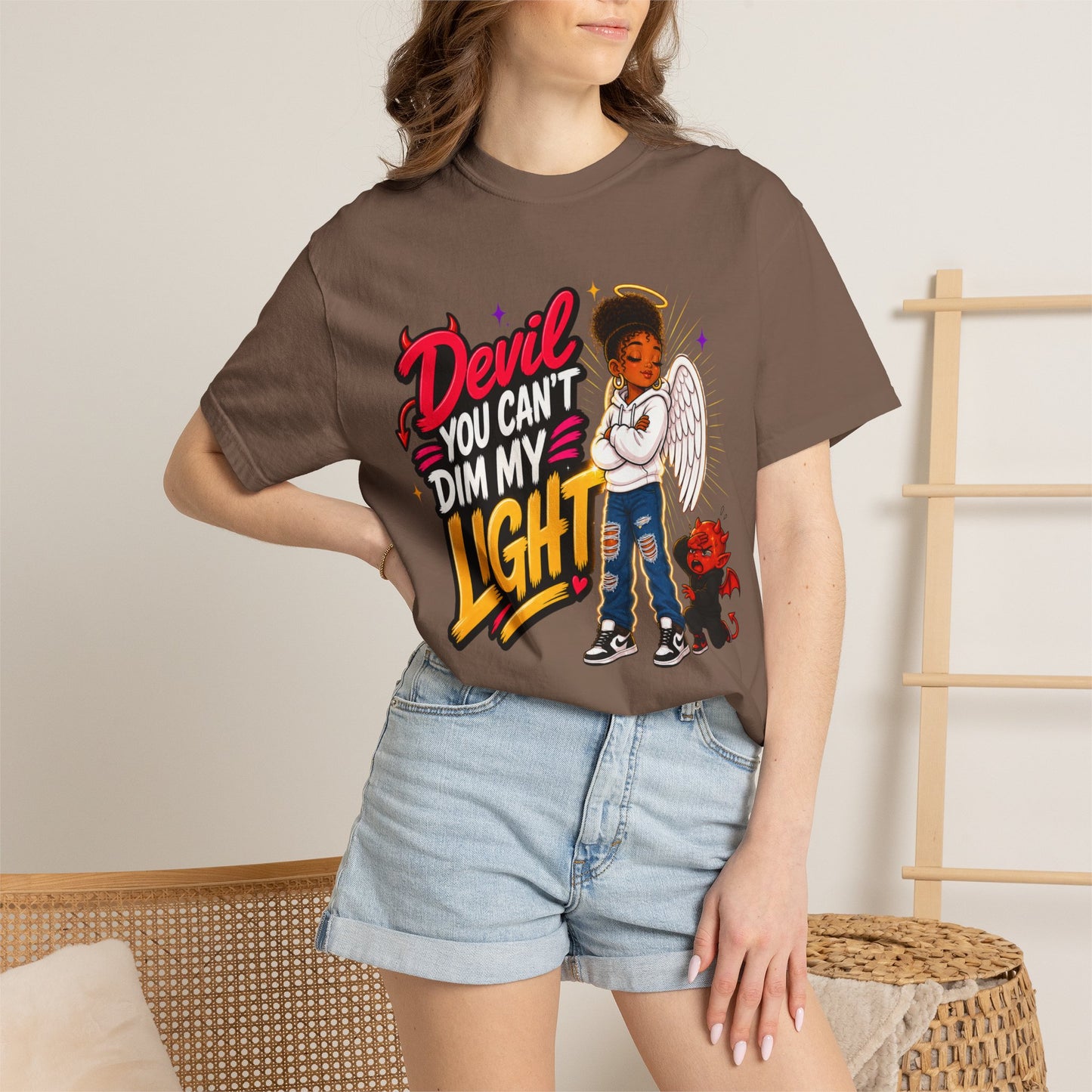 Devil You Can't Dim My Light T-Shirt — Afro Angel Graphic Tee