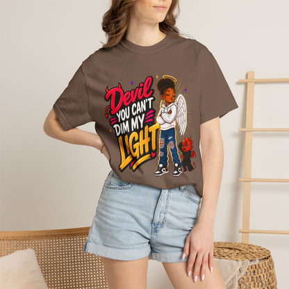 Devil You Can't Dim My Light T-Shirt — Afro Angel Graphic Tee