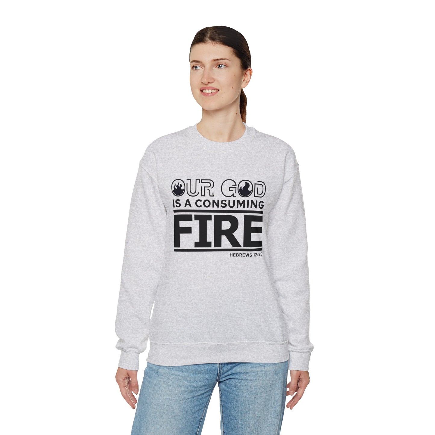 Our God Is A Consuming Fire  Unisex Heavy Blend™ Crewneck Christian Sweatshirt