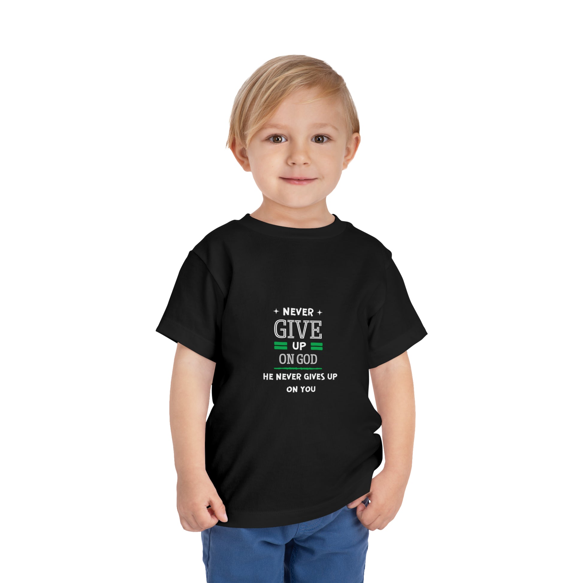 Never Give Up On God He Never Gives Up On You Christian Toddler T-Shirt Printify