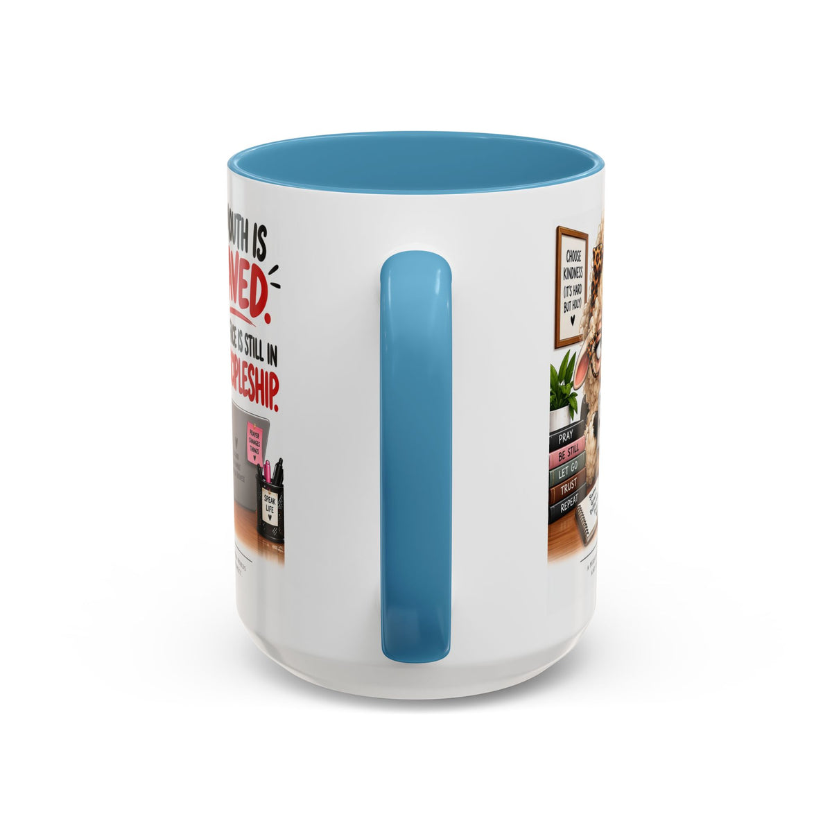Saved & Sassy Sheep Coffee Mug — "My Mouth Is Saved, My Face Is Still In Discipleship" Accent Mug