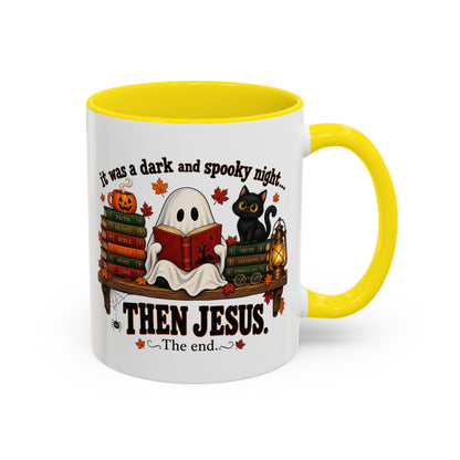 Halloween Christian Coffee Mug — “It Was a Dark and Spooky Night… Then Jesus” Accent Mug