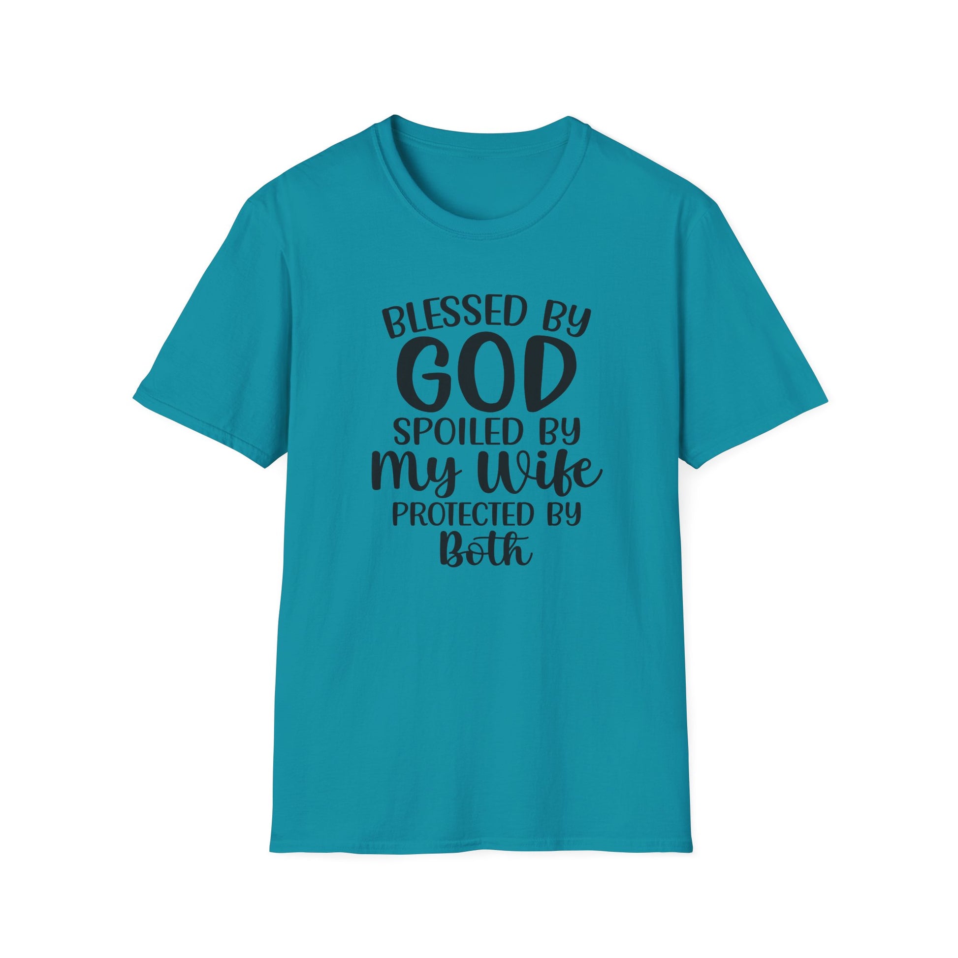 Blessed By God Spoiled By My Wife Protected By Both Men's Christian T-shirt Printify