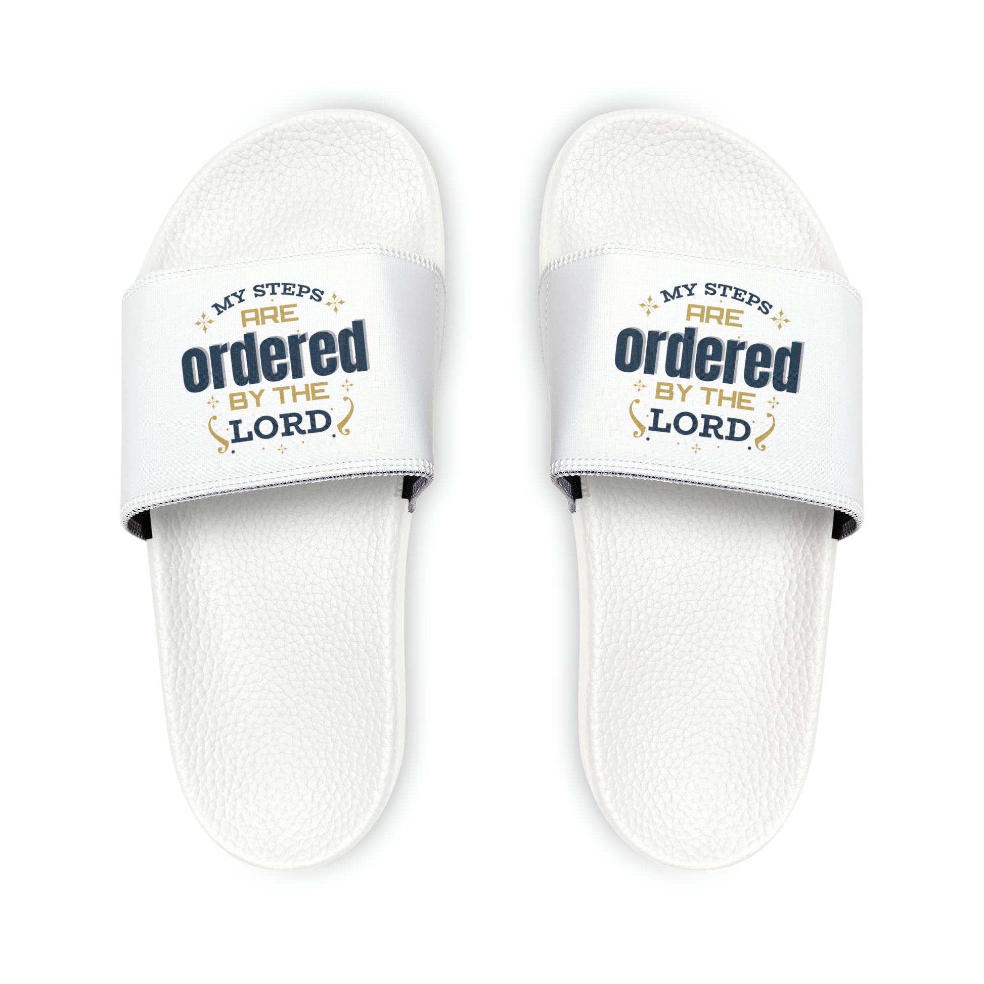 My Steps Are Ordered By The Lord Men's PU Christian Slide Sandals Printify