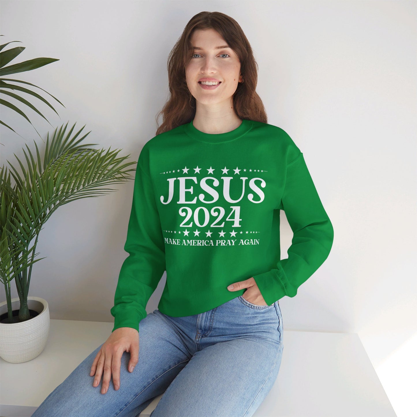 Jesus 2024 Make America Pray Again   Unisex Heavy Blend™ Crewneck Christian Sweatshirt