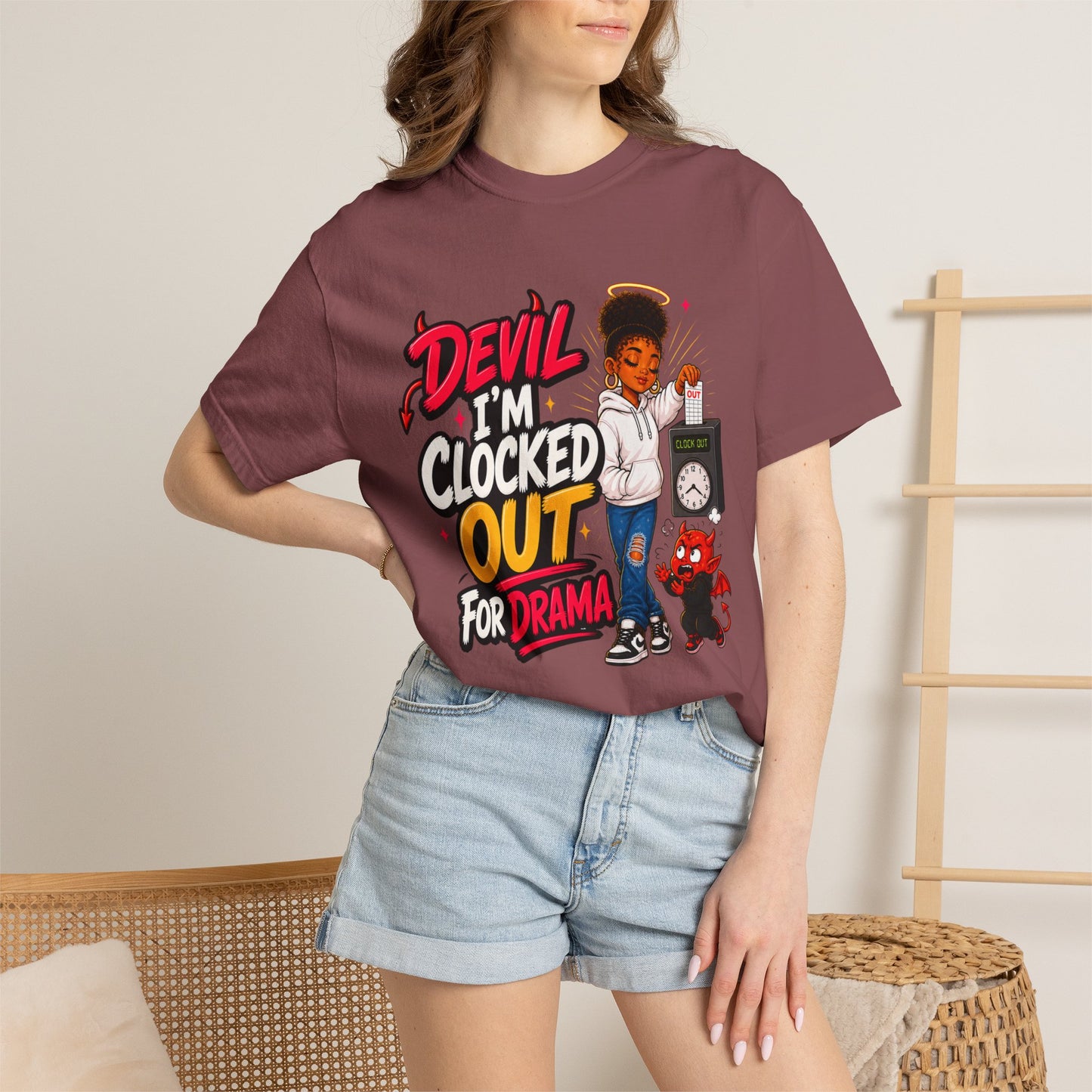 T-Shirt — "Devil I'm Clocked Out for Drama" Graphic Tee - ClaimedbyGodDesigns