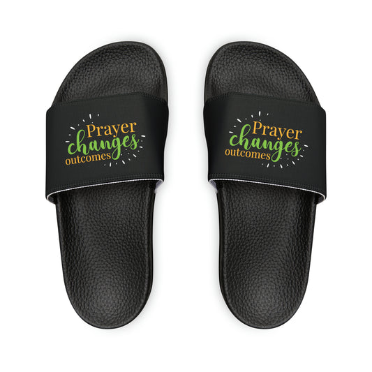 Prayer Changes Outcomes Youth PU Christian Slide Sandals Printify