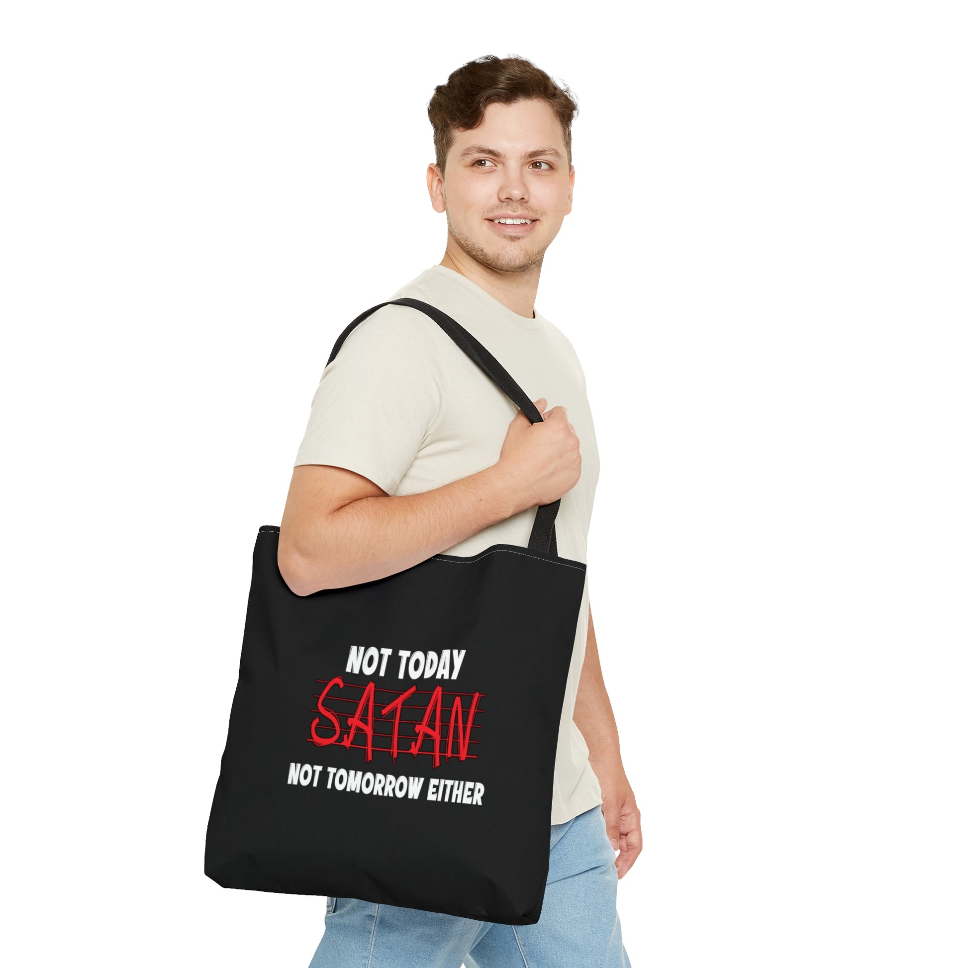 Not Today Satan Not Tomorrow Either Christian Tote Bag Printify