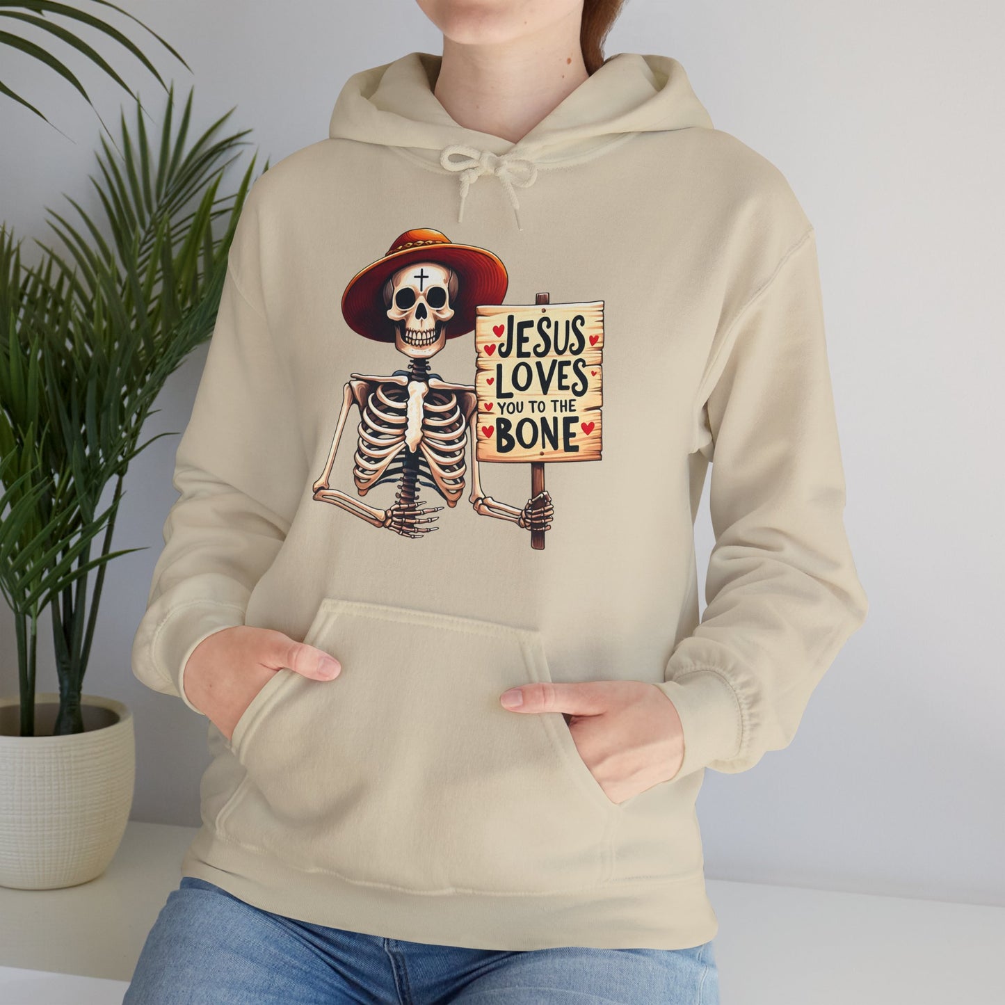 Jesus Loves You To The Bone (Halloween Themed) Unisex Christian Hooded Pullover Sweatshirt