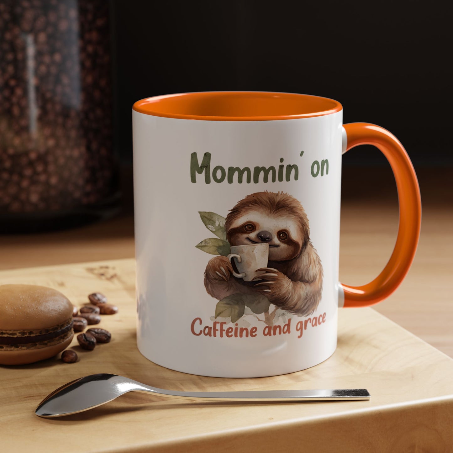 Sloth Mom Coffee Accent Mug - 'Mommin' on Caffeine and Grace' - Cute Gift for Christian Moms