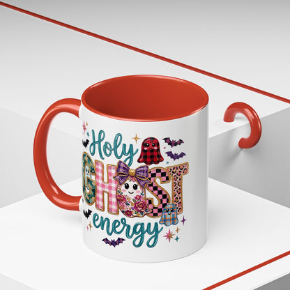 Accent Christian Coffee Mug — "Holy Ghost Energy" Halloween Cute Spooky Ceramic Mug (11/15oz)