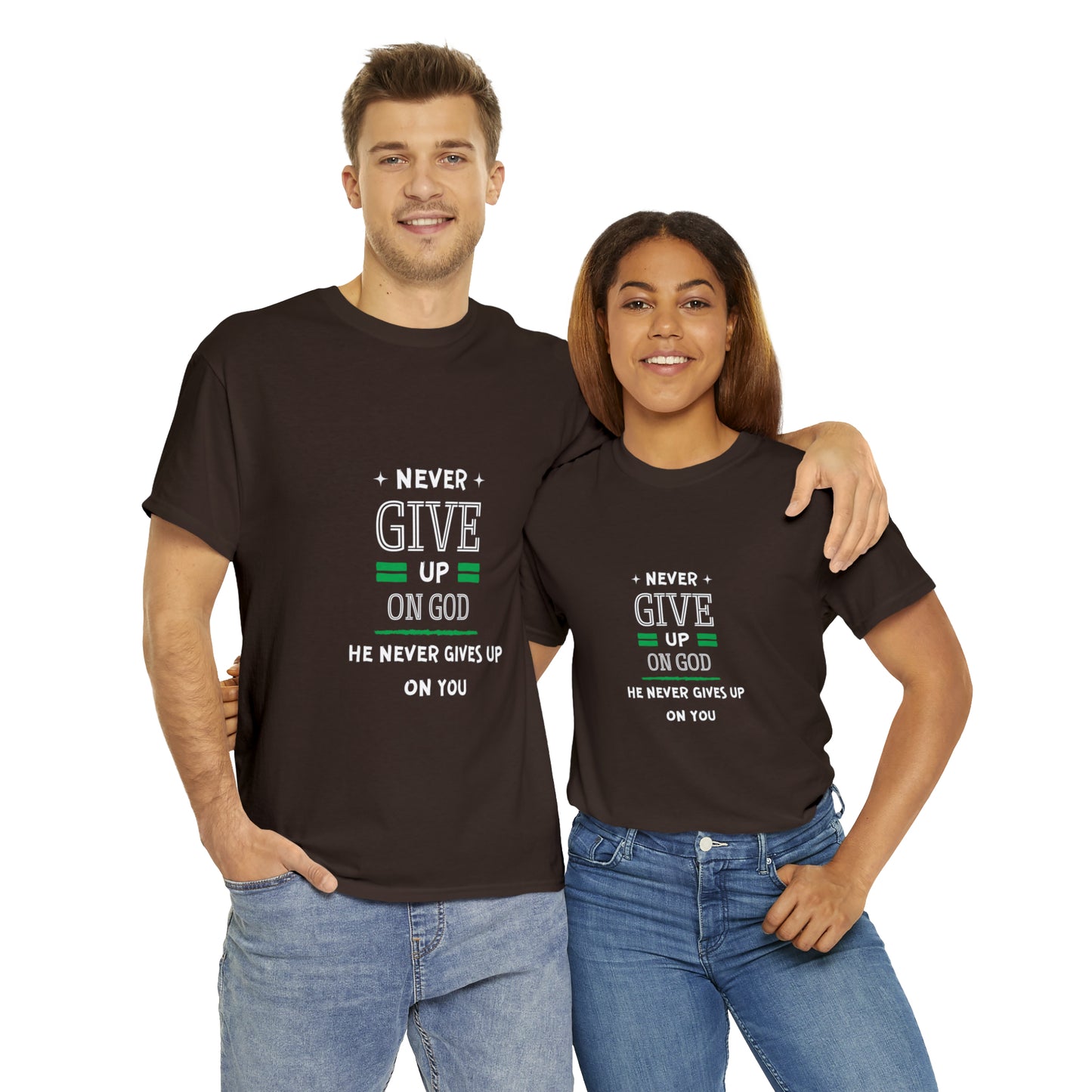 Never Give Up On God He Never Gives Up On You Unisex Heavy Cotton Tee Printify