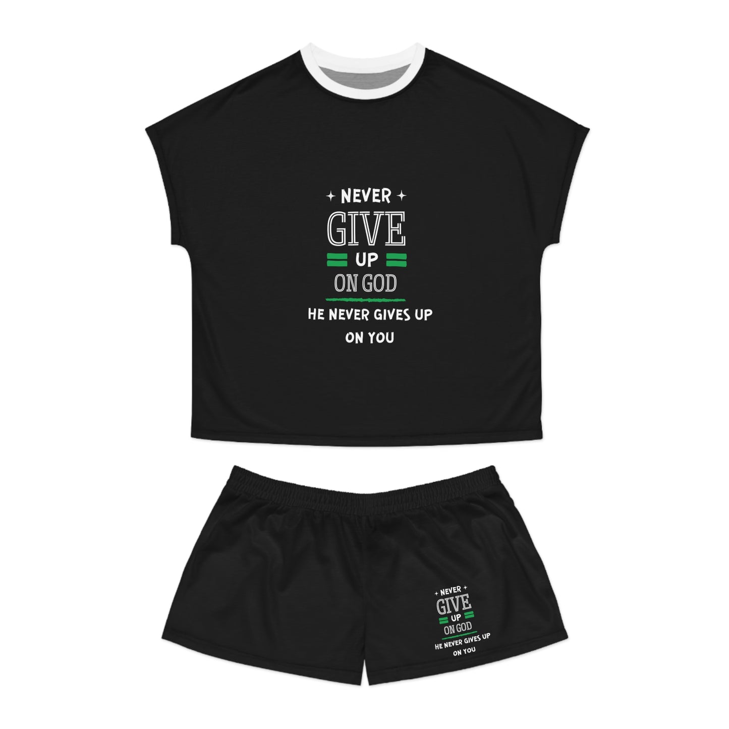 Never Give Up On God He Never Gives Up On You Women's Christian Short Pajama Set Printify