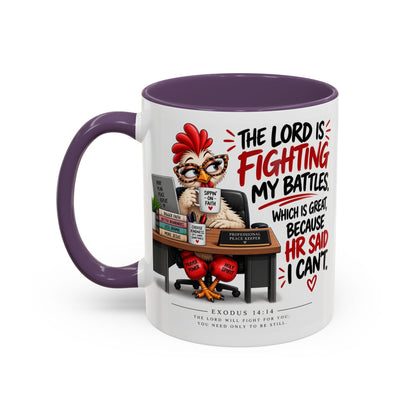 Inspirational Accent Coffee Mug — “The Lord Is Fighting My Battles” Faith Quote (11/15oz)