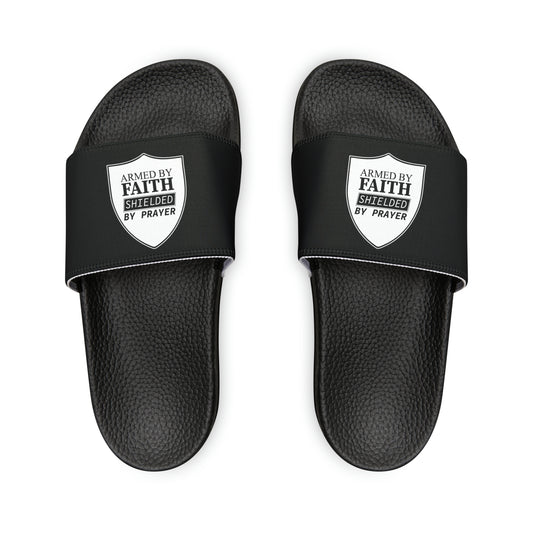 Armed By Faith Shielded By Prayer Youth PU Christian Slide Sandals Printify