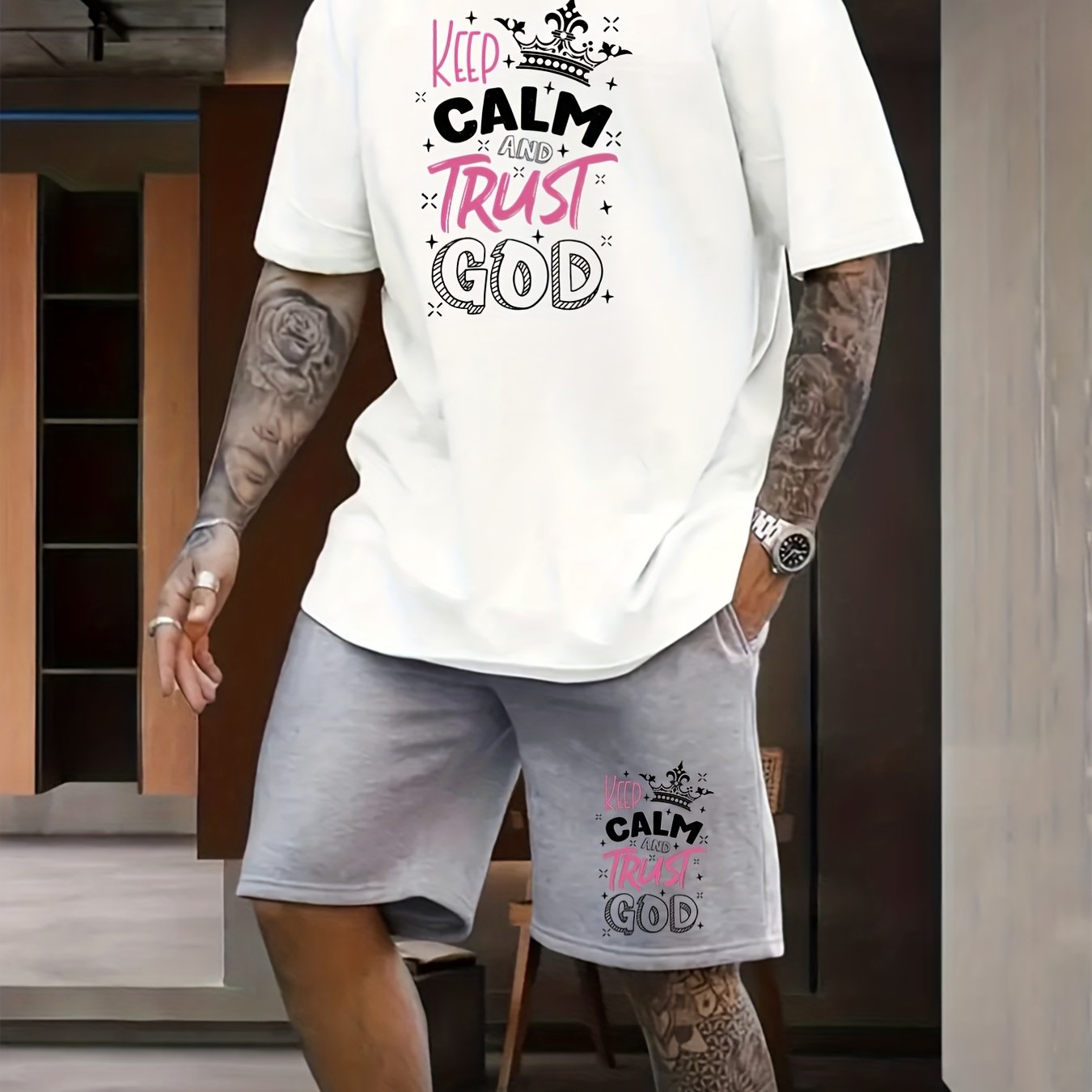 Keep Calm And Trust God Men's Christian Casual Outfit claimedbygoddesigns