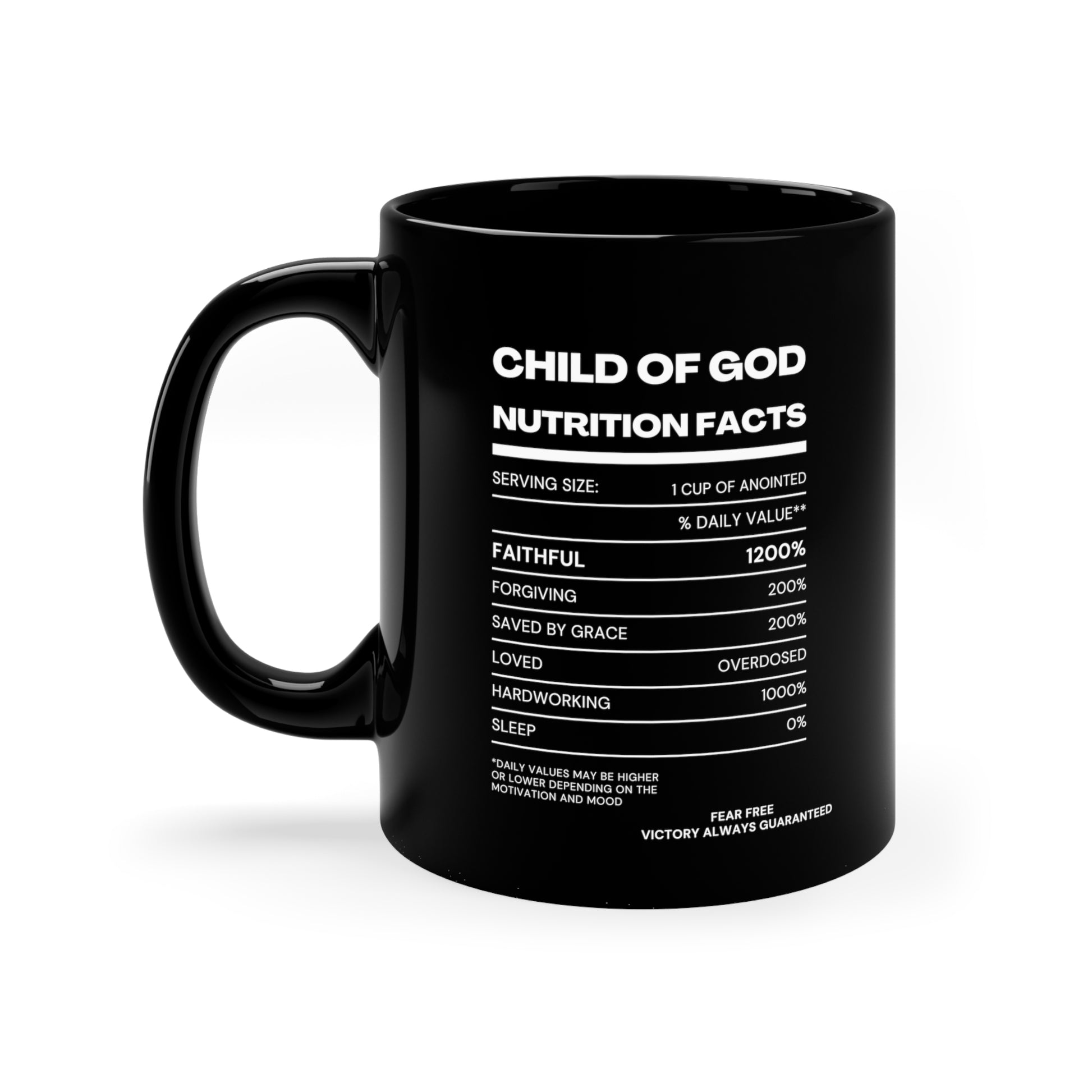 Child Of God Nutrition Facts Black Ceramic Mug 11oz (double sided print) Printify