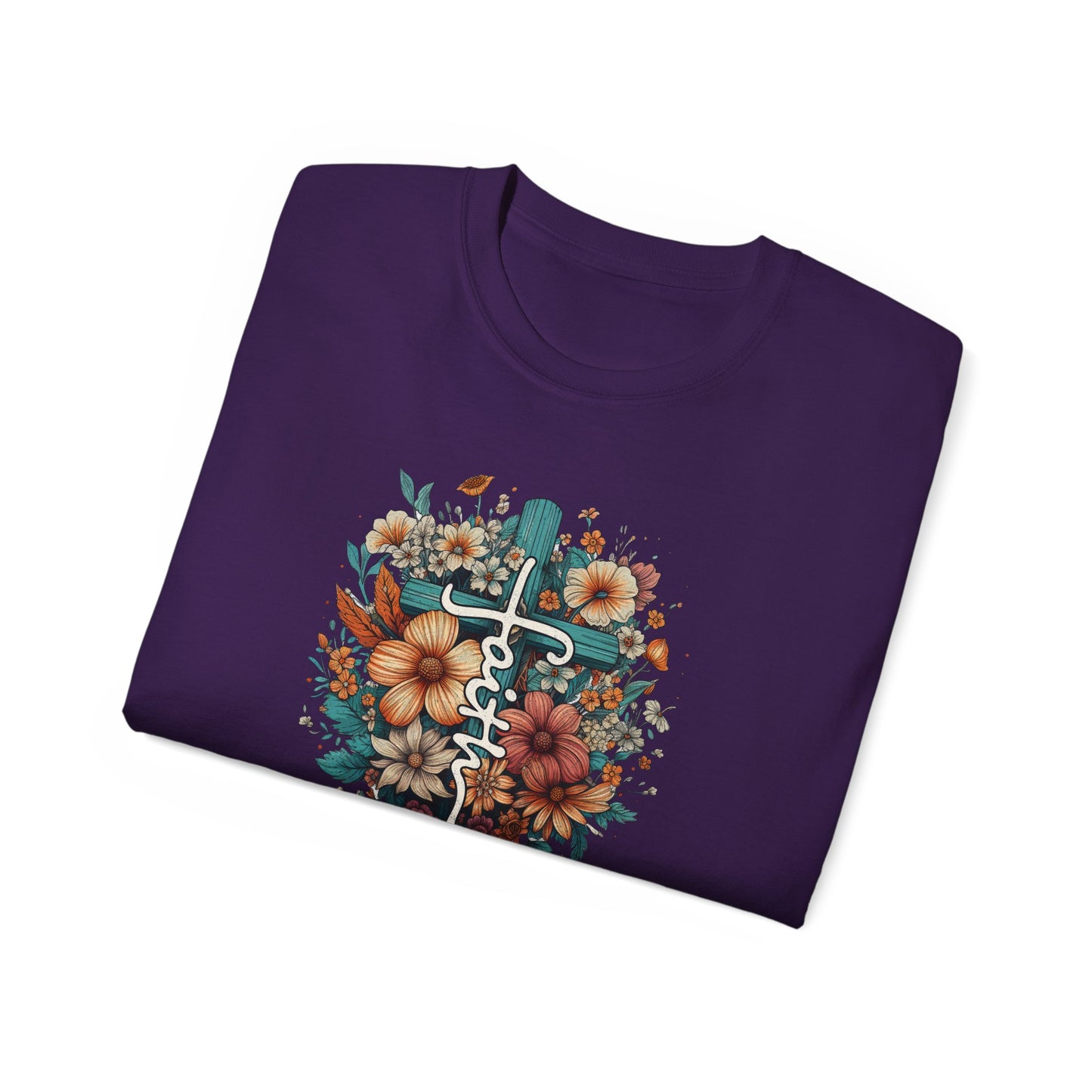 Faith (floral) Unisex Christian Ultra Cotton Tee Printify