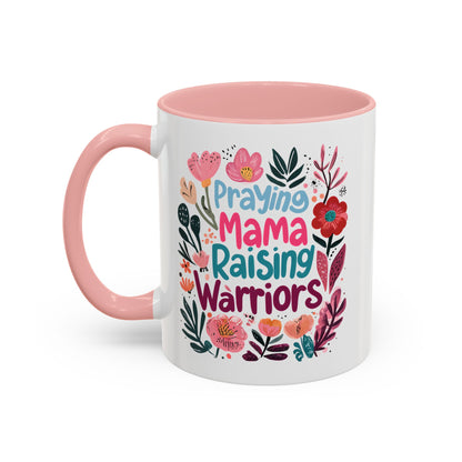 Floral Inspirational Coffee Accent Mug - Praying Mama Raising Warriors, Gift for Moms, Mother's Day Mug, Motivational Cup, Unique Kitchenware