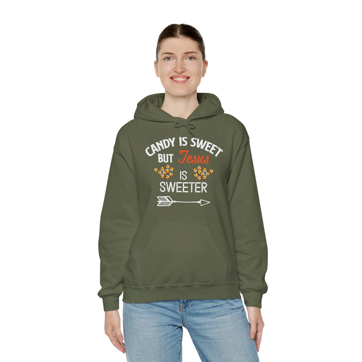 Candy Is Sweet Jesus Is Sweeter Halloween Unisex Christian Pullover Hooded Sweatshirt