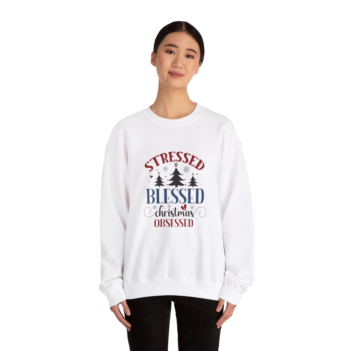 Stressed Blessed Christmas Obsessed Unisex Heavy Blend™ Crewneck Christian Sweatshirt