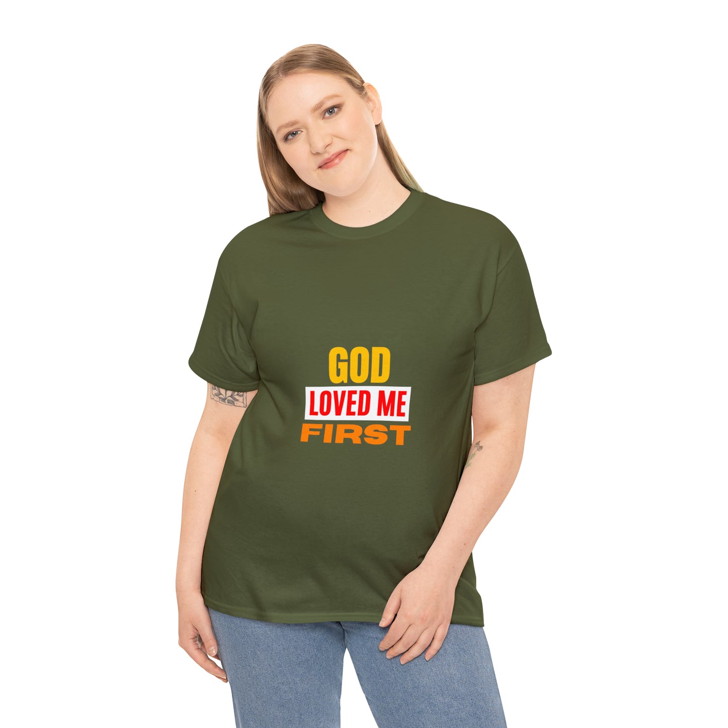 God-Loved-Me-First-Unisex-Heavy-Cotton-Tee Printify