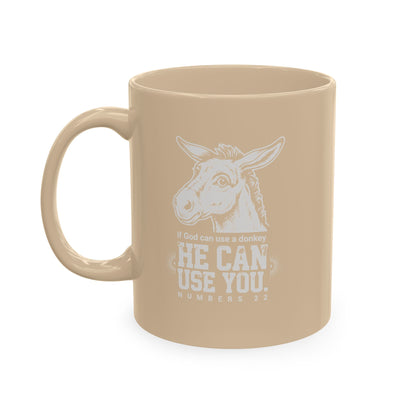 Donkey Wisdom Christian Multicolor Ceramic Mug — "If God Can Use A Donkey, He Can Use You" Faith & Farmhouse Coffee Cup
