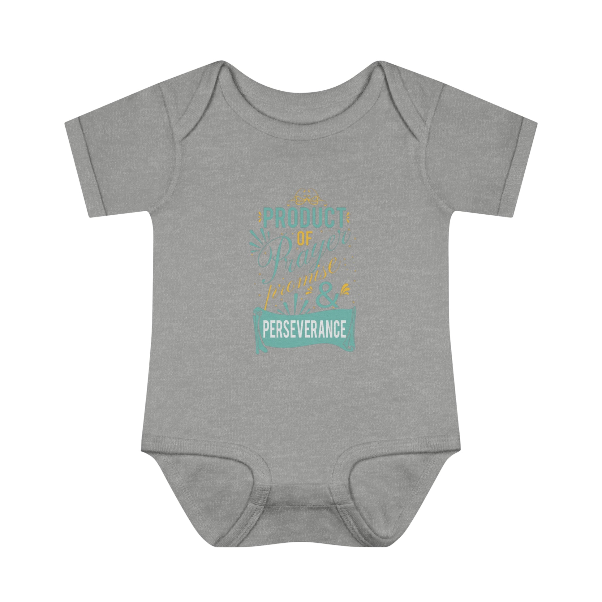 Product Of Prayer Promise & Perseverance Christian Baby Onesie Printify