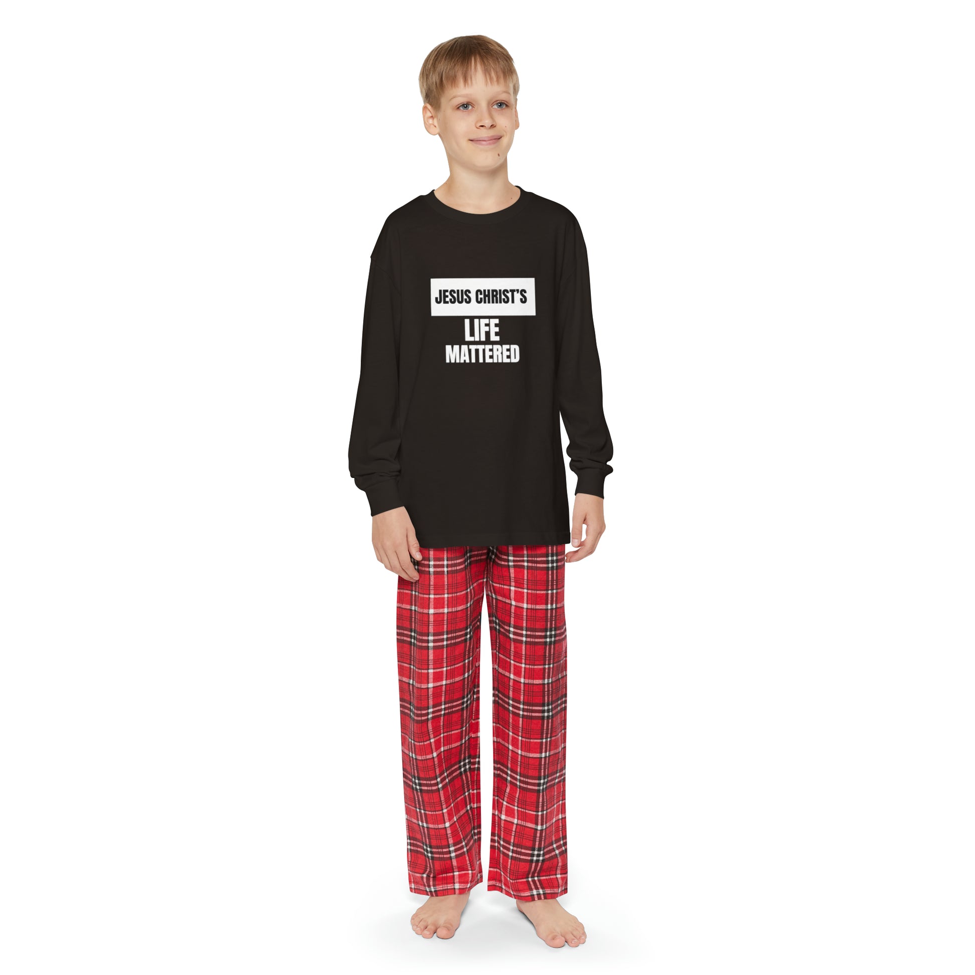 Jesus Christ's Life Mattered Youth Christian Long Sleeve Pajama Set Printify