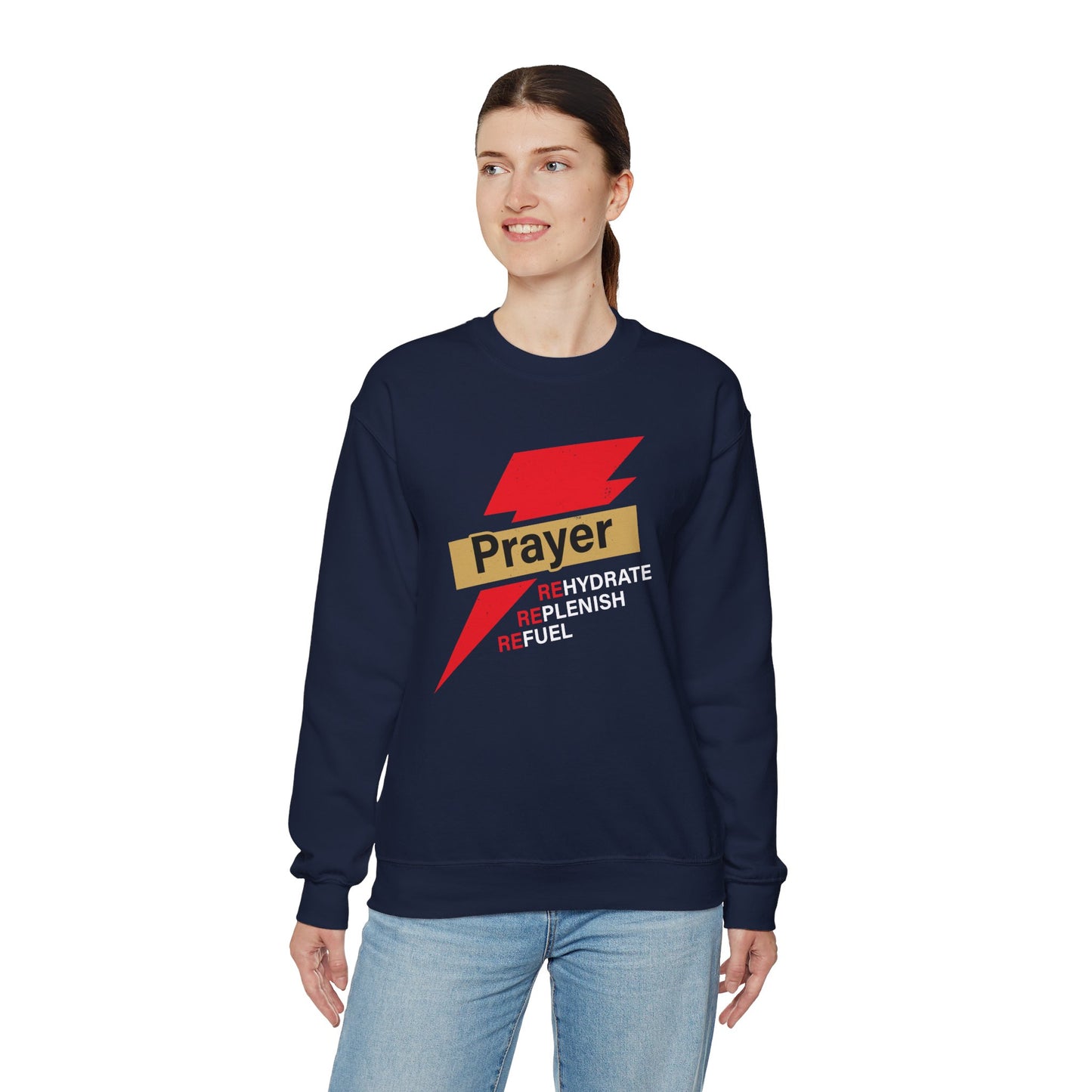 Prayer Rehydrate Replenish Refuel Unisex Heavy Blend™ Crewneck Christian Sweatshirt