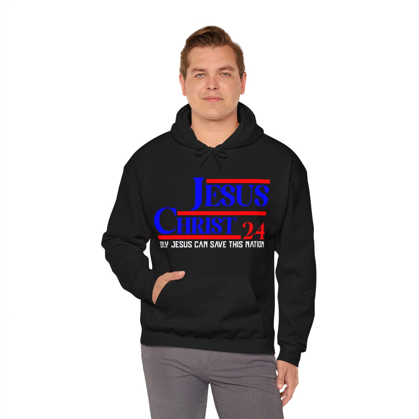 Jesus Christ 2024 Only Jesus Can Save This Nation Election Year Unisex Christian Hooded Pullover Sweatshirt