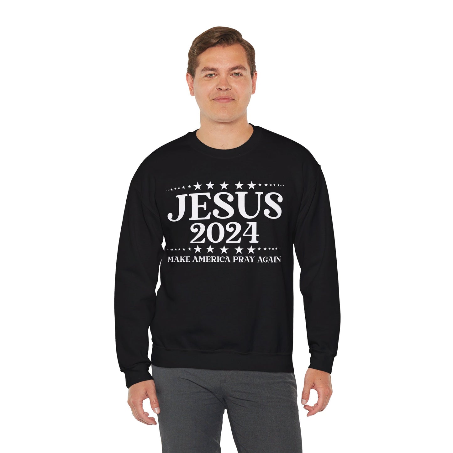 Jesus 2024 Make America Pray Again   Unisex Heavy Blend™ Crewneck Christian Sweatshirt