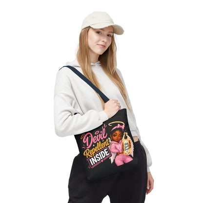 Tote Bag - "Devil Repellent Inside" Angel Girl Graphic Tote | Cute Protective Faith Gift - ClaimedbyGodDesigns