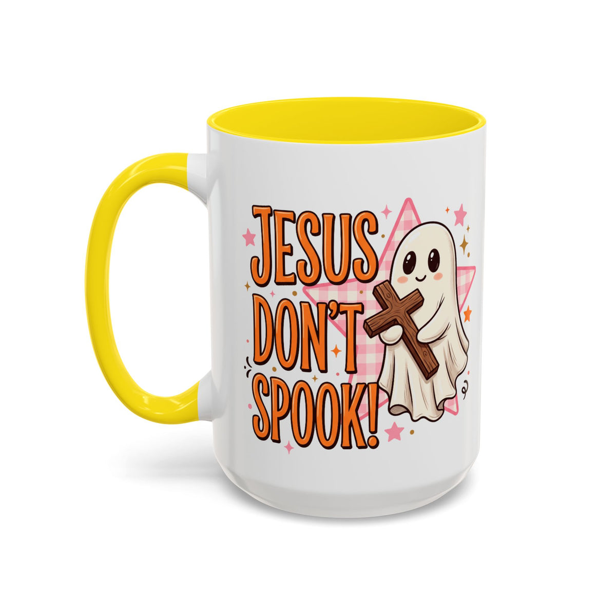 Accent Coffee Mug — "Jesus Don't Spook!" Cute Ghost Christian Coffee Mug (11/15oz)