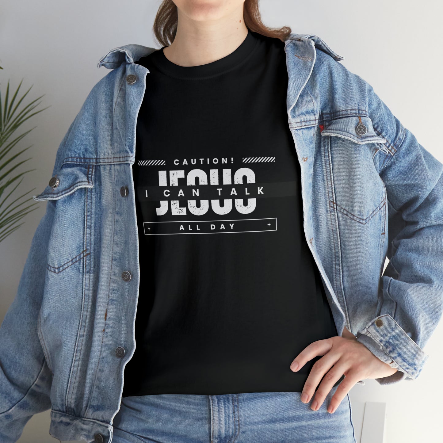 Caution I Can Talk Jesus All Day Unisex Heavy Cotton Tee Printify