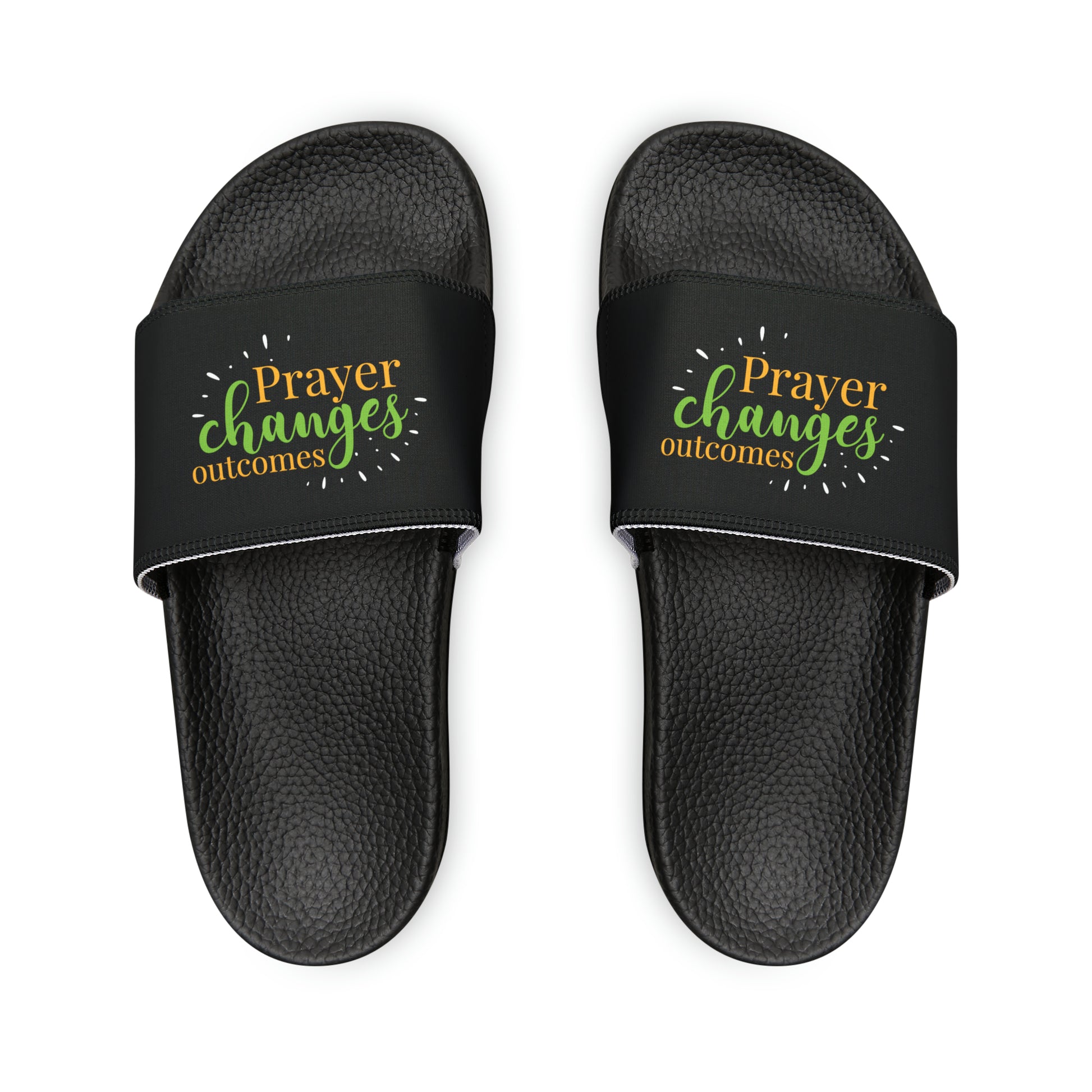 Prayer Changes Outcomes  Men's PU Christian Slide Sandals Printify