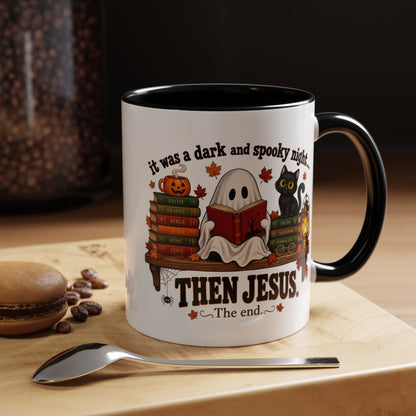 Halloween Christian Coffee Mug — “It Was a Dark and Spooky Night… Then Jesus” Accent Mug