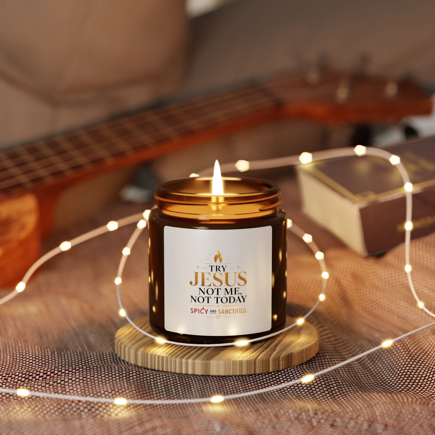 Try Jesus Not Me Candle — Scented Soy Amber Jar (Multiple Sizes) - ClaimedbyGodDesigns