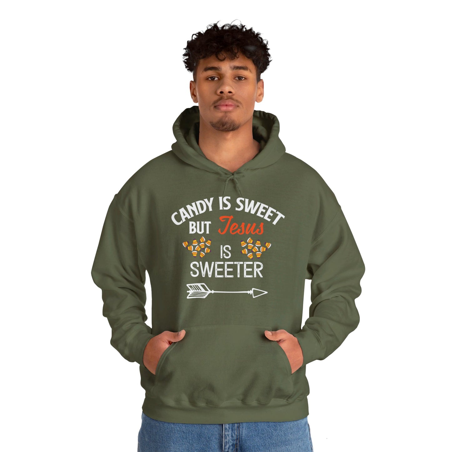 Candy Is Sweet Jesus Is Sweeter Halloween Unisex Christian Pullover Hooded Sweatshirt